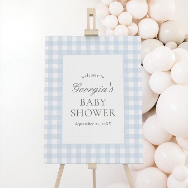 Blue Gingham Boy Baby Shower Welcome Sign (Creator Uploaded)