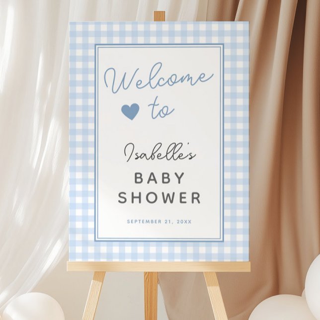 Blue Gingham Boy Baby Shower Welcome Sign (Blue Gingham Boy Baby Shower Welcome Sign)