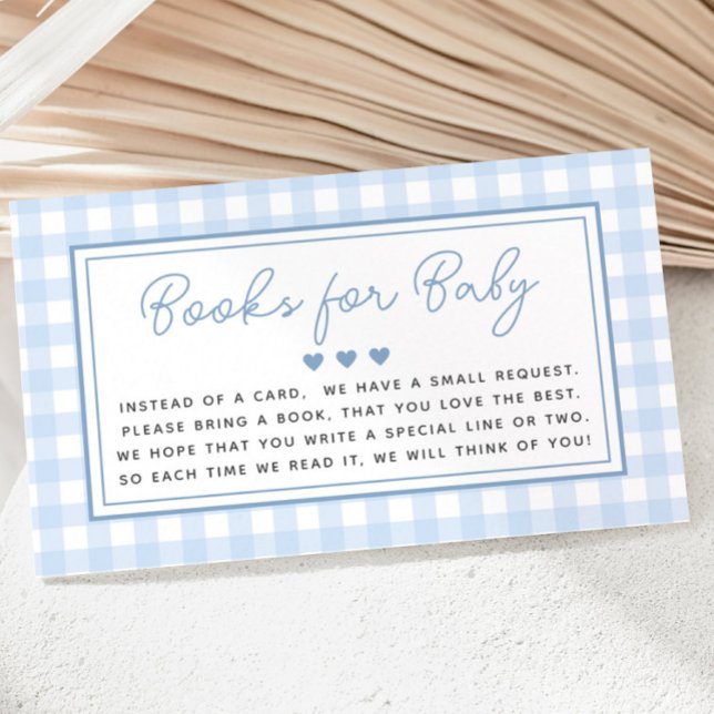 Blue Gingham Boy Books for Baby Shower Enclosure Card (Blue Gingham Boy Baby Shower)