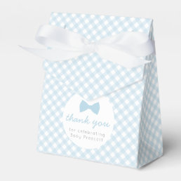 Blue gingham boy bow tie baby shower favor boxes