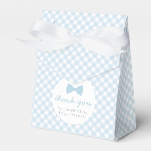 Blue gingham boy bow tie baby shower favor boxes