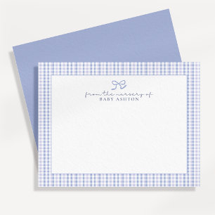 Blue Gingham Boy Personalized Nursery Note Card