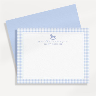 Blue Gingham  Boy Personalized Nursery Note Card