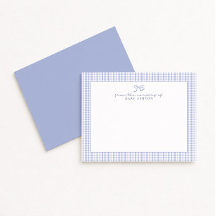 Blue Gingham  Boy Personalized Nursery Note Card