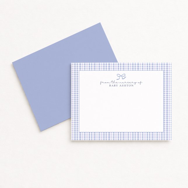 Blue Gingham  Boy Personalized Nursery Note Card (Creator Uploaded)