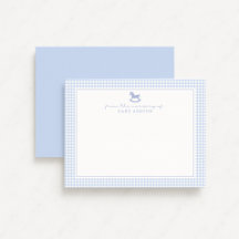 Blue Gingham  Boy Personalized Nursery Note Card