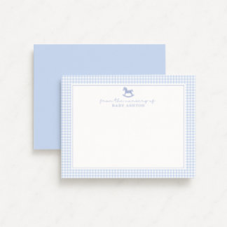 Blue Gingham  Boy Personalized Nursery Note Card