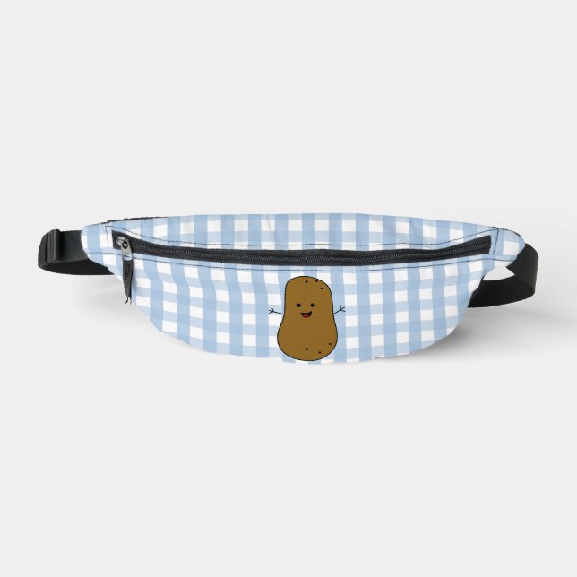 Blue Gingham Brown Potato Fanny Pack (Front)