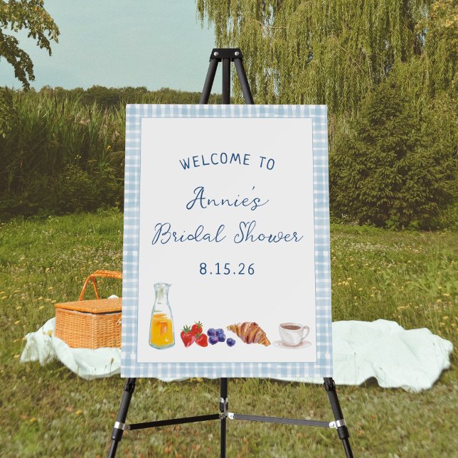 Blue Gingham Brunch Bridal Shower Fun Welcome Sign (Creator Uploaded)