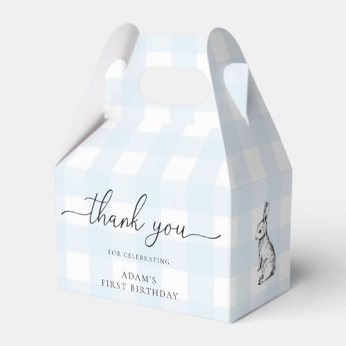 Blue Gingham Bunny Birthday Thank You Favor Box