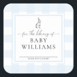 Blue Gingham Bunny For The Library Of Bookplate<br><div class="desc">This Baby Shower bookplate sticker features a classic gingham design and modern fonts. The script heading is an image that cannot be edited. All of the other text is fully editable. For more advanced customization of this design, simply select the "Customize It" button above. Add the sticker to your invitation...</div>