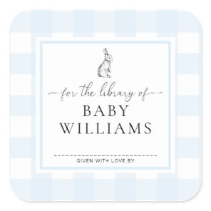 Blue Gingham Bunny For The Library Of Bookplate