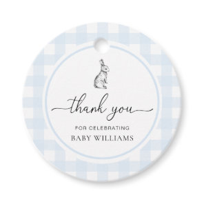 Blue Gingham Bunny Rabbit Baby Shower Favor Tags