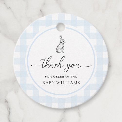 Blue Gingham Bunny Rabbit Baby Shower Favor Tags