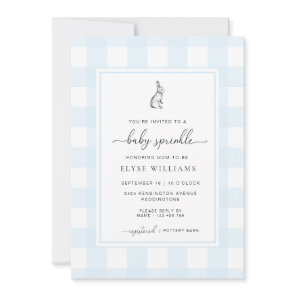 Blue Gingham Bunny Rabbit Baby Sprinkle Invitation