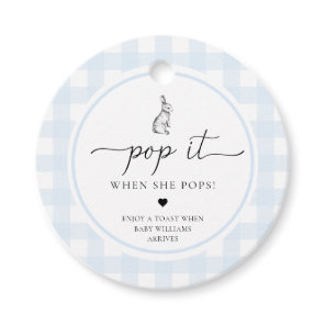 Blue Gingham Bunny Rabbit Pop It When She Pops Favor Tags