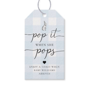 Blue Gingham Bunny Rabbit Pop It When She Pops Gift Tags
