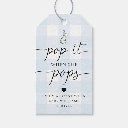Blue Gingham Bunny Rabbit Pop It When She Pops Gift Tags