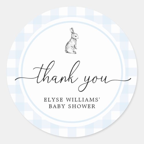 Blue Gingham Bunny Rabbit Shower Favor Sticker