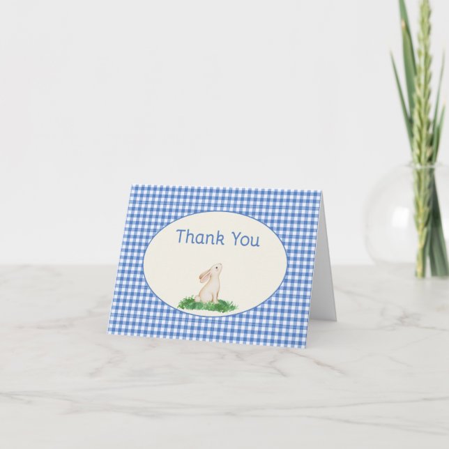 Blue Gingham Bunny Thank you Note (Front)