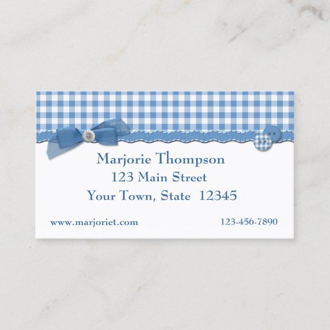 Blue Gingham Business Card (Front)