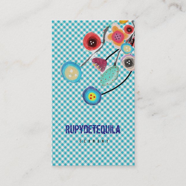 Blue Gingham Business Card (Front)