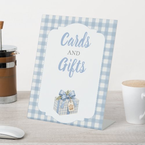 Blue Gingham Cards and Gifts Pedestal Sign