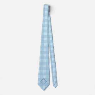 Blue Gingham Casual Monogram Necktie