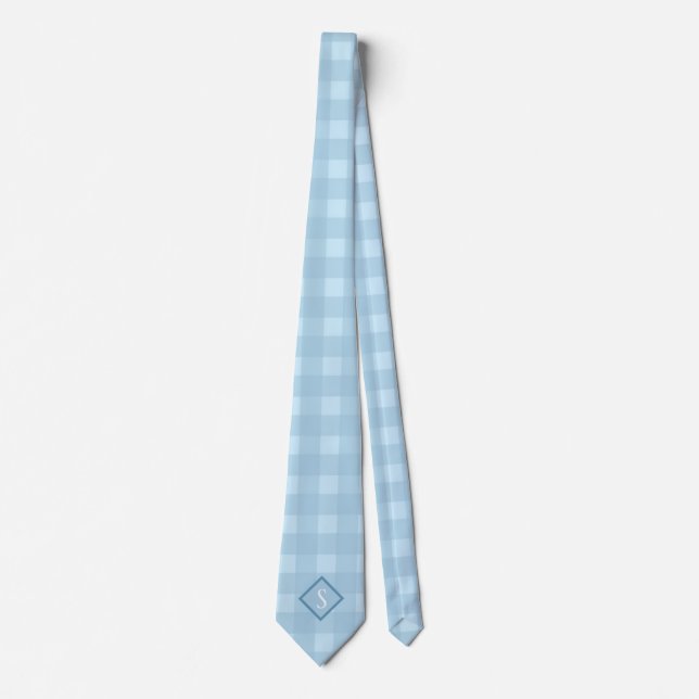 Blue Gingham Casual Monogram Necktie (Front)