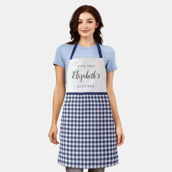 Blue Gingham Check Adult Personalized Cooking Apron by TintAndBeyond at Zazzle
