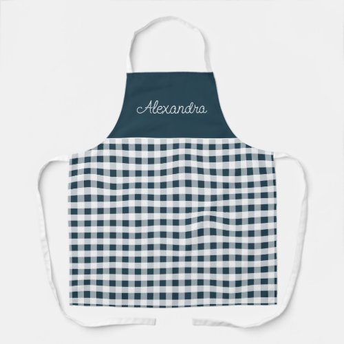 Blue Gingham Check Adult Personalized Cooking  Apron