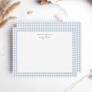 Blue Gingham check Baby boy Flat Thank you Card