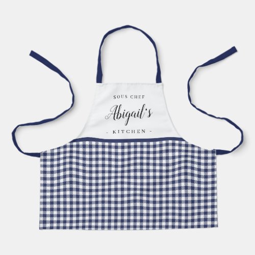 Blue gingham check child personalized cooking apron