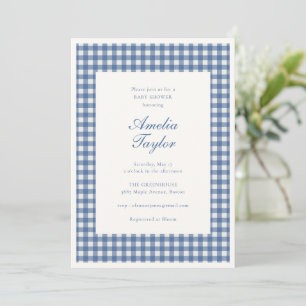 Blue Gingham Check Classic Preppy Boy Baby Shower  Invitation