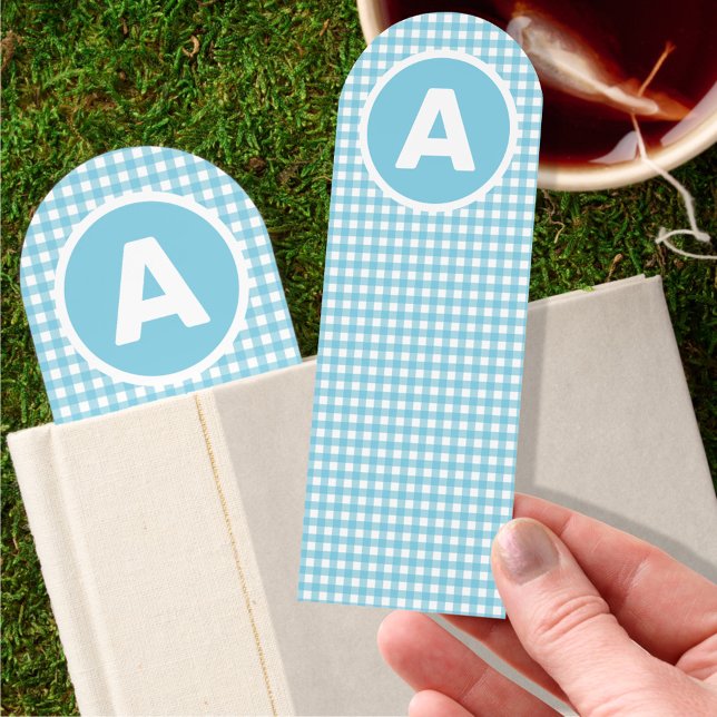 Blue Gingham Check Custom Monogram Bookmarks (Creator Uploaded)