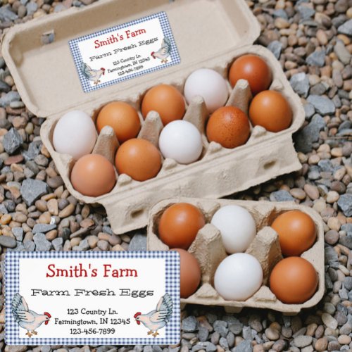 Blue Gingham Check Farm Fresh Eggs Chickens Label