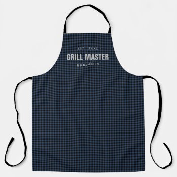 Blue Gingham Check Grill Master Personalized Apron by TintAndBeyond at Zazzle