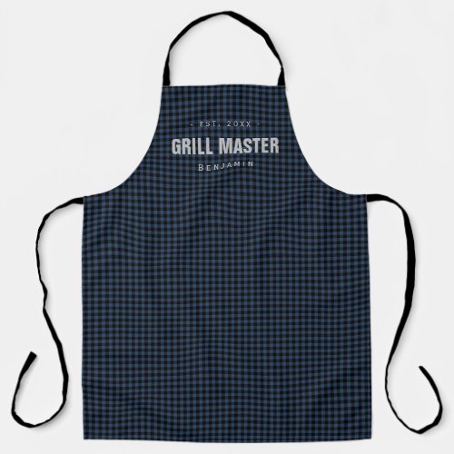 Blue gingham check grill master personalized apron