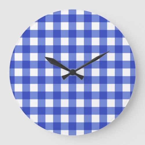 Blue Gingham Check Large Clock