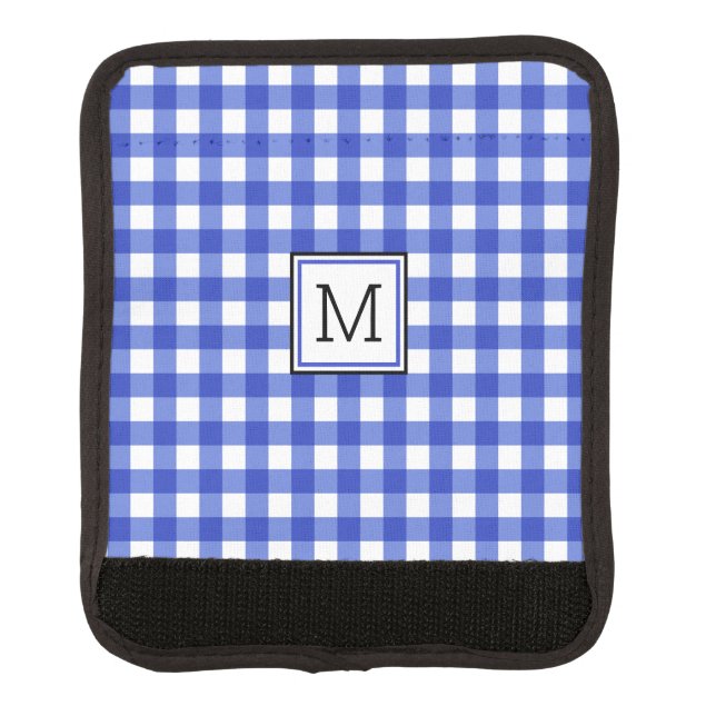 Blue Gingham Check Monogram Luggage Handle Wrap (Front)