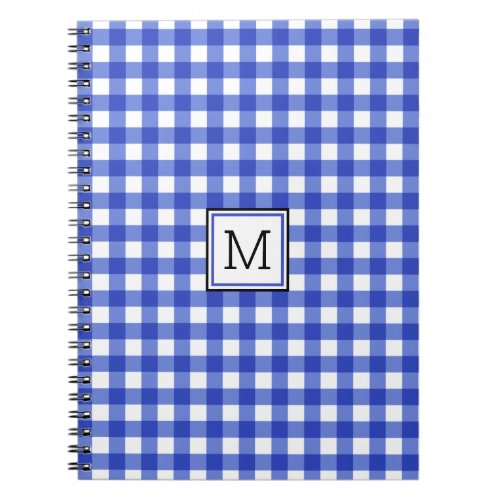 Blue Gingham Check Monogram Photo Notebook