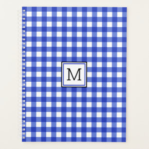 Blue Gingham Check Monogram Planner