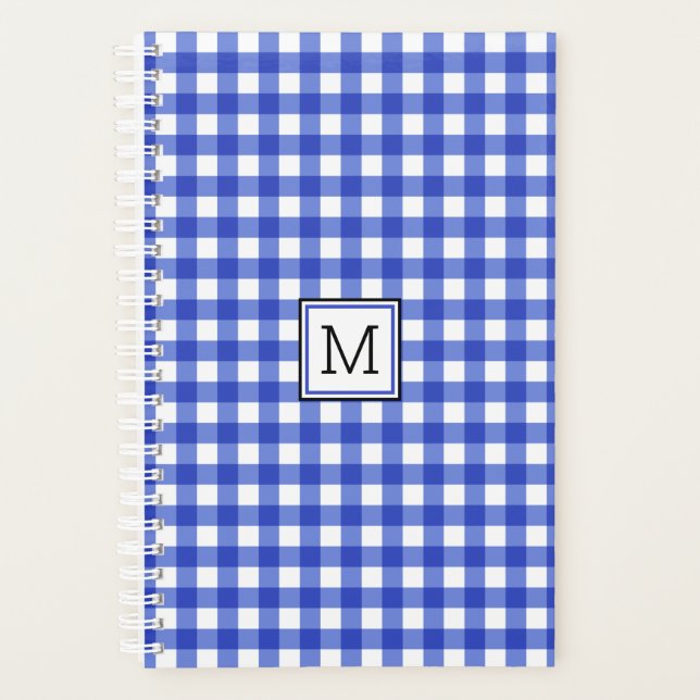 Blue Gingham Check Monogram Planner (Front)