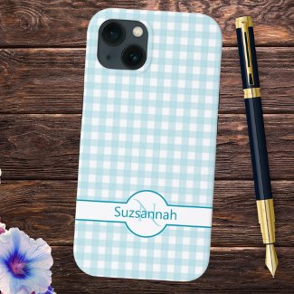 Blue Gingham Check Monogrammed Custom Case-Mate