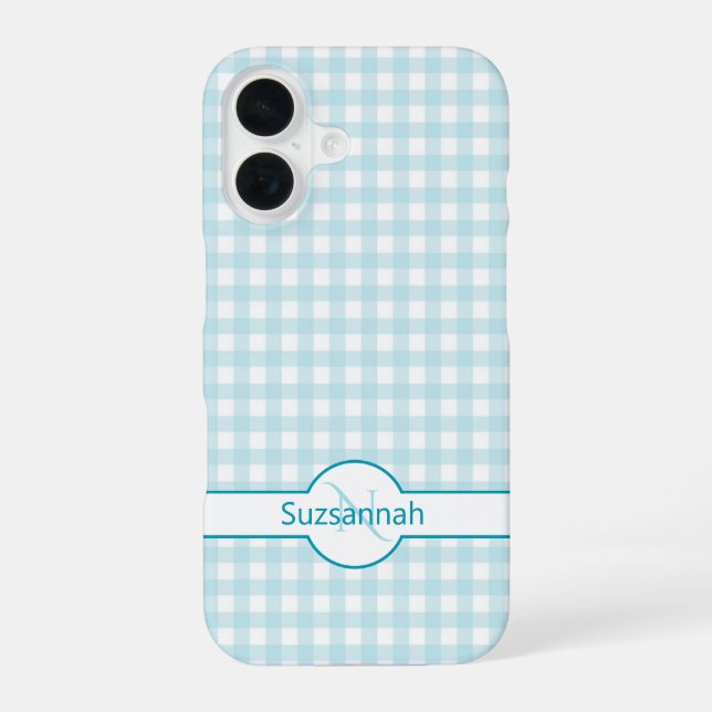 Blue Gingham Check Monogrammed Custom Case-Mate Iphone Case (Back)