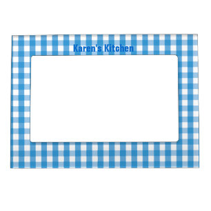 Blue Gingham Check Pattern Magnetic Photo Frame
