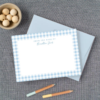 Blue Gingham Check Personal Stationery Thank You Card by 2BirdStone at Zazzle