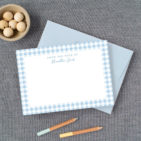 Blue Gingham Check Personal Stationery Thank You Card