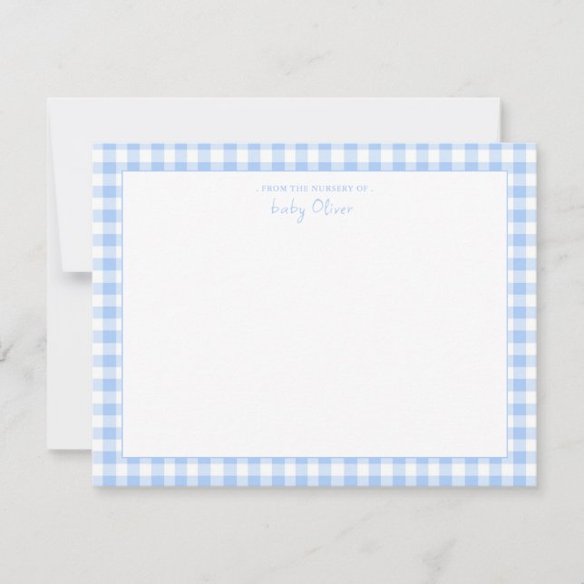 Blue Gingham check Personalized Flat Thank You (Front)