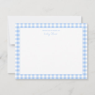 Blue Gingham check Personalized Flat Thank You Card